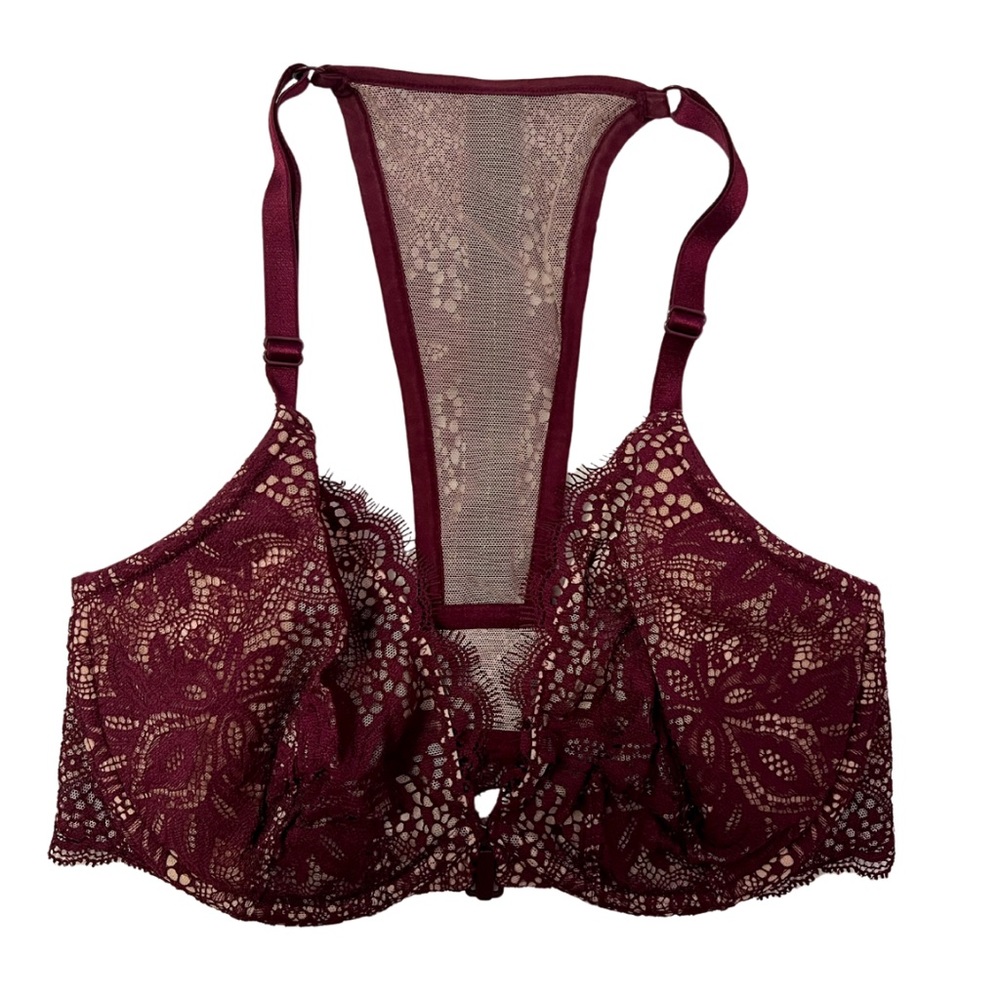 Victorias Secret Very Sexy Plunge Unlined Maroon and Nude Bra Size 32DD